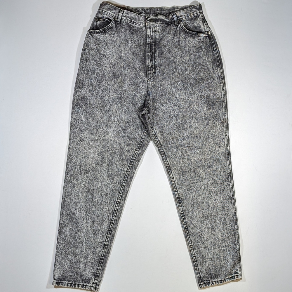 Vintage 80s LEE Acid Wash Mom Jeans Women's Size 20W Black White Denim